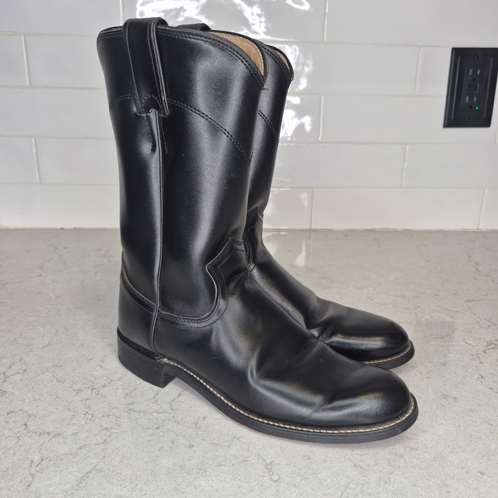 Vintage Diamond J Roper Boots Women's 6B Black Leather Western Cowboy USA